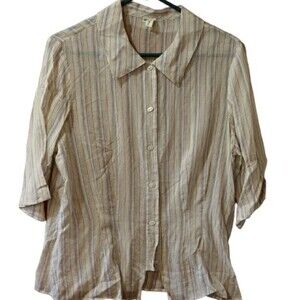 Din Vintage Silk Blend Button Up Sheer Blouse Silk Blend Striped Unique Buttons